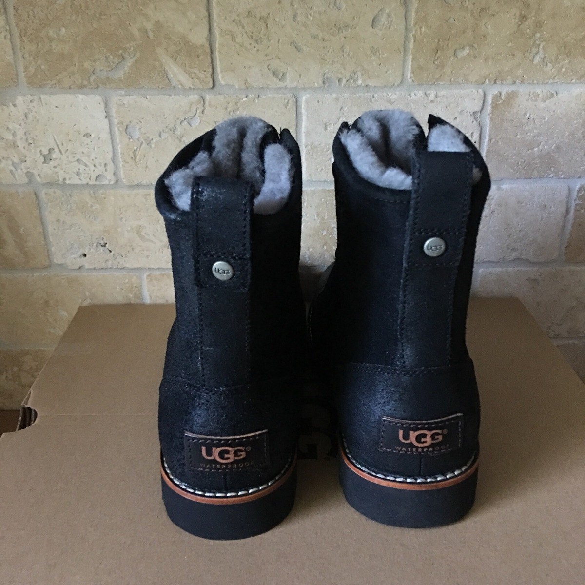 UGG HANNEN TL BLACK WATERPROOF TEXTURE LEATHER WINTER BOOTS SHOES