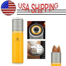 Galiner Metal Holder 3-5 Tube Travel Cigar Case Box Hygrometer Humidifier Yellow