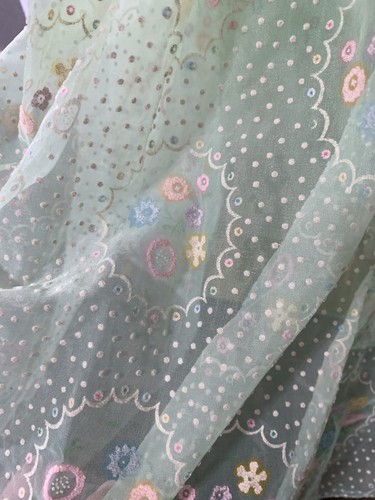 Vintage 70er Jahre Cottage Core Prairie grün langes Maxi Organza Kleid bestickt - Bild 13 von 19