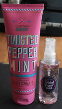 2 Bath  Body Works Twisted Peppermint 8oz Cream Lotion 3oz Fragrance Mist NEW