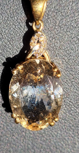 9k Yellow Gold Champagne Danburite & Diamond Amulet Pendant Necklace 47 cm - Picture 2 of 16