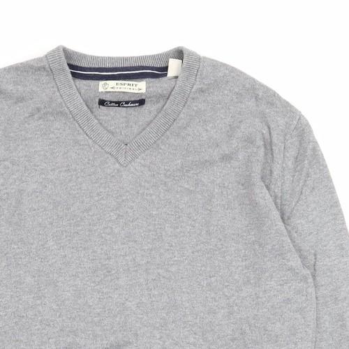 espirit Mens Grey V-Neck Cotton Blend Jumper Size S - Picture 4 of 12