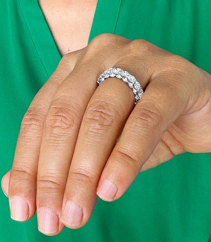 14K SOLID WHITE GOLD ROUND CUT MOISSANITE ETERNITY BAND PRONG SET 5.00CTW - Picture 11 of 12