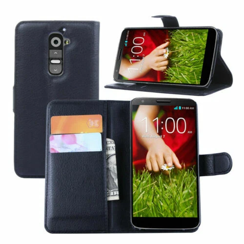 Synthetic Leather Cell Phone Wallet Cases with Card Pocket for LG G2