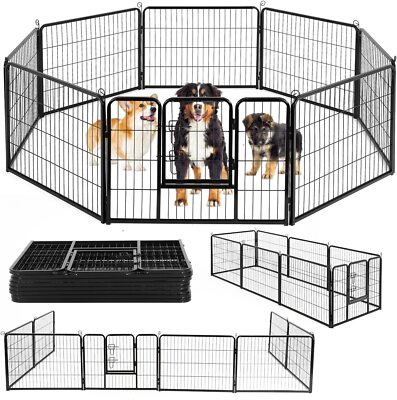 Dog Playpen Pet Dog Fence 24''/ 32'' /40'' Height 8/16/24/32 Panels Metal Dog Pen