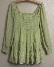 UO Urban Outfitters Audrey Smocked Off-The-Shoulder Long Sleeve Mini Dress Small