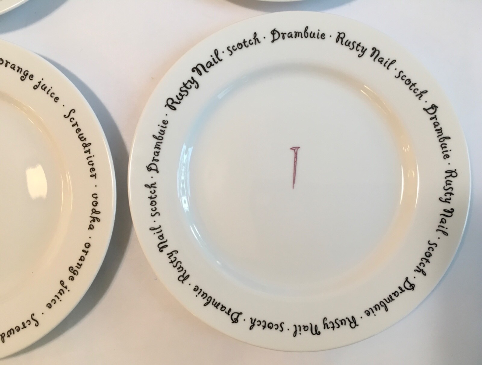 Vintage Pottery Barn Bar Lingo 8" Snack Plates Lot Of Four, Pottery