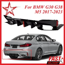 Fit BMW 17-23 G30 G38 M5 Style Gloss Black Big Fin LED Rear Bumper Diffuser Kit 