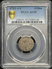 1711 Colonial Coinage of 1709 - 1760 - 15 Deniers PCGS AU-55