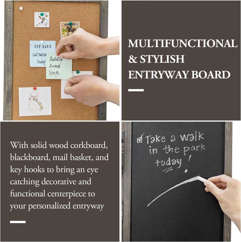 Gray Wood Entryway Bulletin Board Combo Set w/ Black Metal Mail Basket, Frame - Image 2 of 4