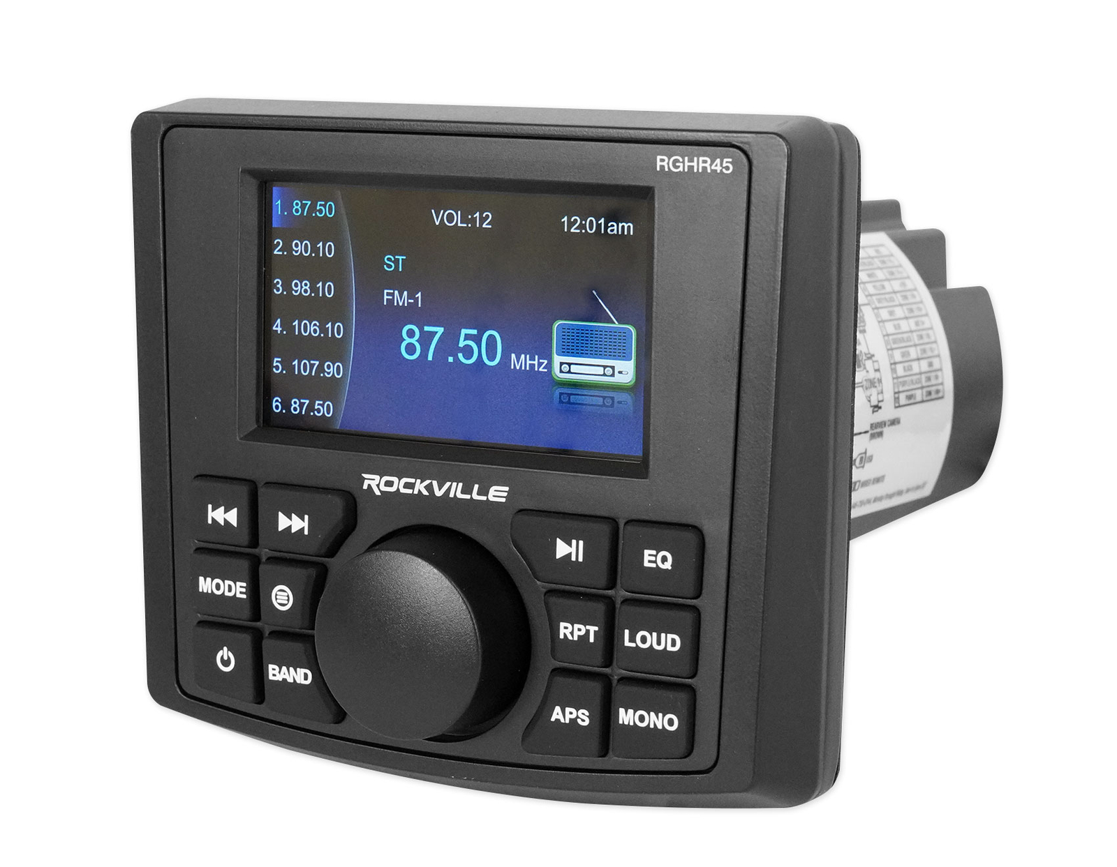 Морской радиоприемник Rockville RGHR45 с 4-зонным подключением с Bluetooth 4 65 светодиодными башенными динамиками