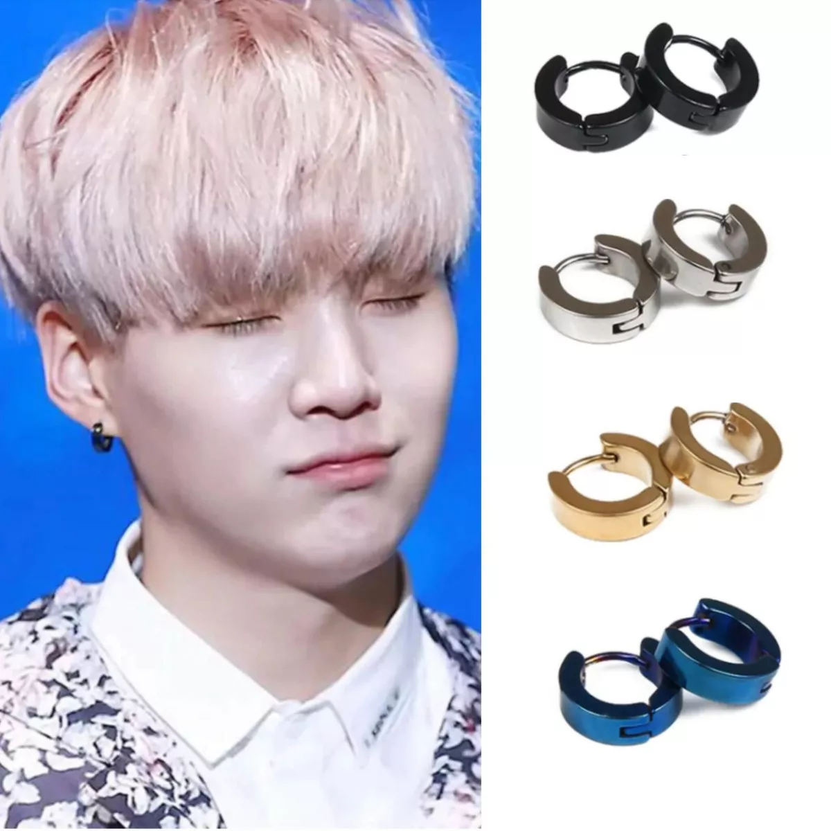Kpop Idol BTS Suga Titanium steel Basic Mini Bold Hoop Piercings Earrings
