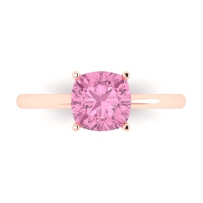 2 cttw Simulated Pink Diamond Solitaire Gold Ring for Women - Anniversary Gift