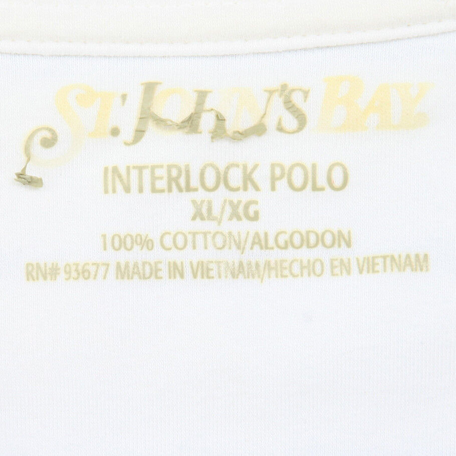 St. John's Bay White Black Polo Shirt Short Sleeve Man's XL X-Large Striped 1261