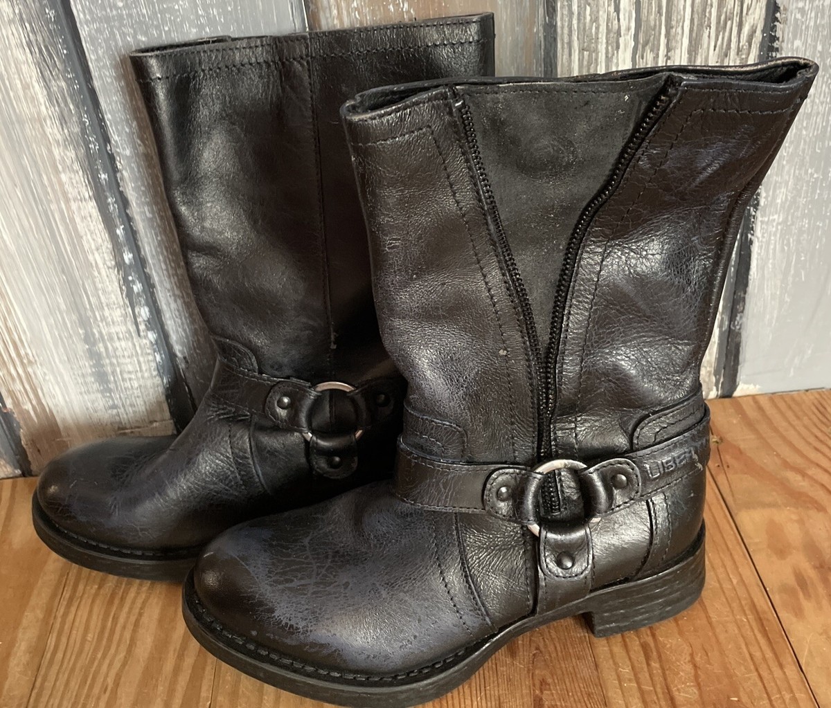 Liberto Women Size Harness Engineer Boots Black Genuine