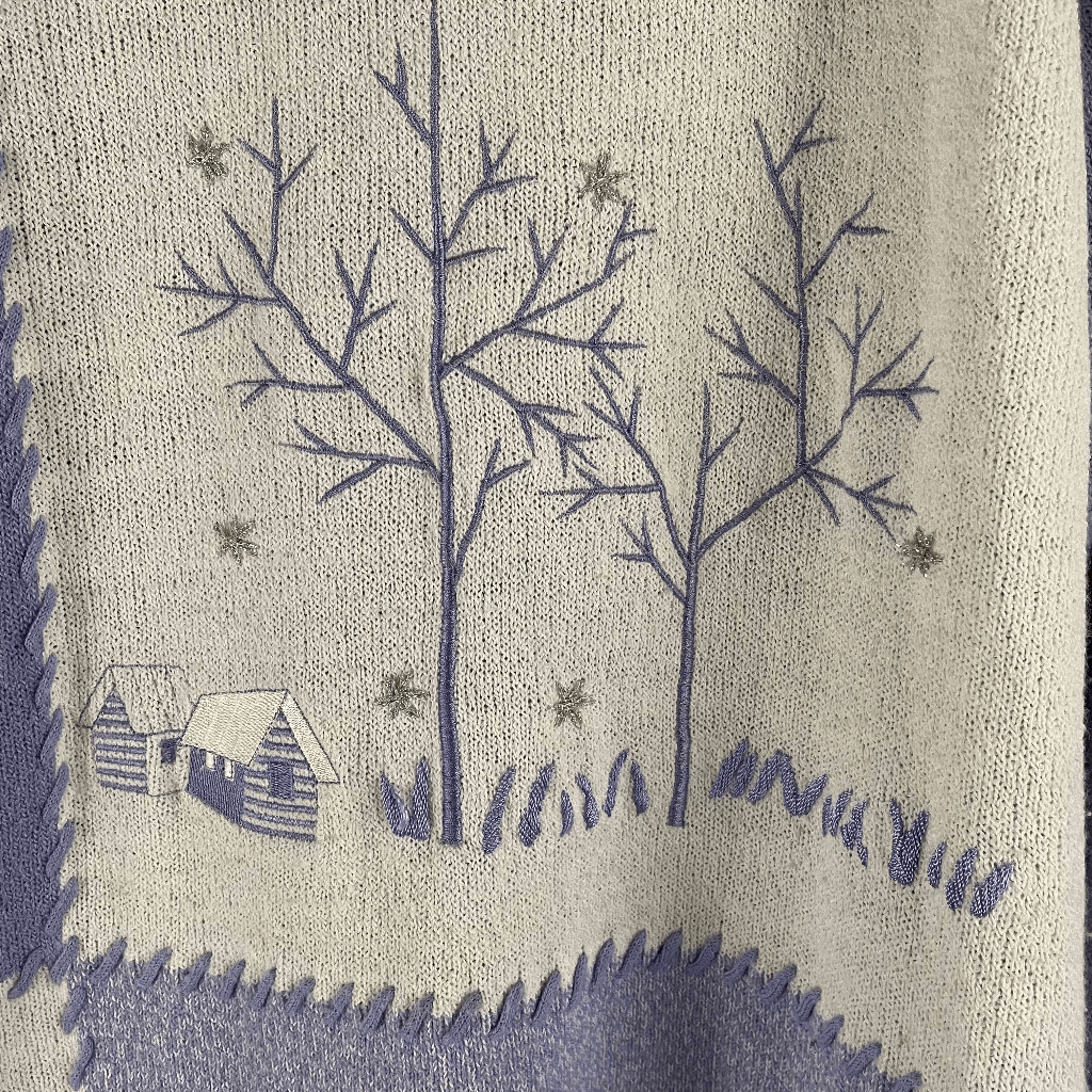 TanJay Winter Scene Embroidered Patchwork Pullove… - image 4