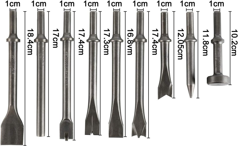 Pneumatic Chisel Set 9pcs Air Hammer Punch Chipping Bits Tool Pointed ...