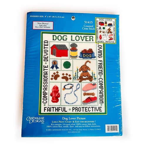Candamar Designs #51415 "Dog Lover Picture" Counted Cross Stitch Kit NEW Sealed - Picture 2 of 4
