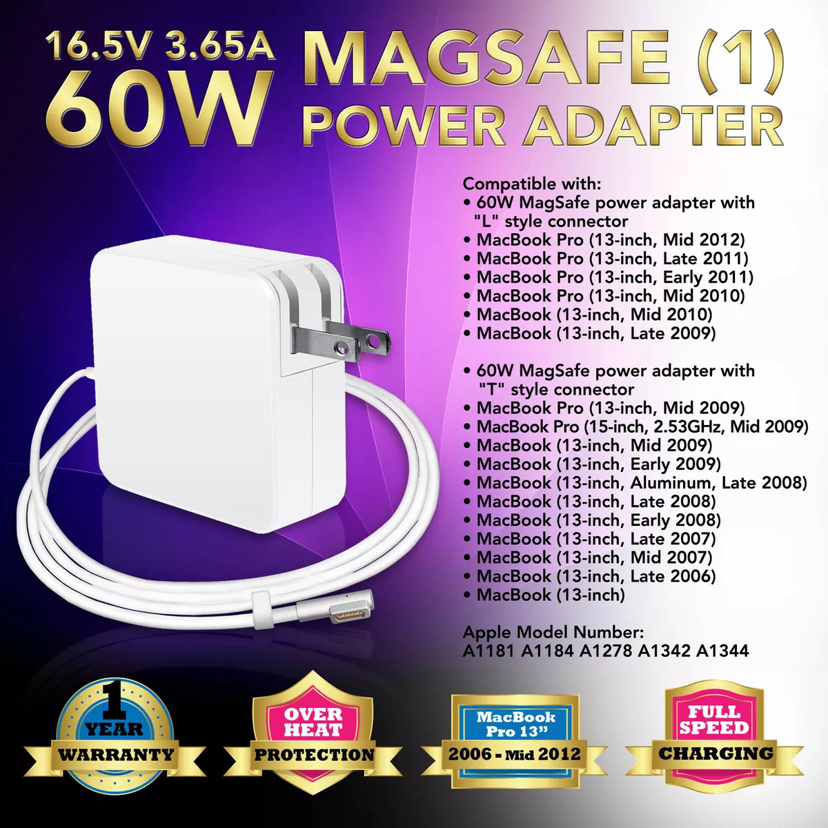 60W 16.5V 3.65A Power Charger for Apple MAC MacBook pro 13 A1181