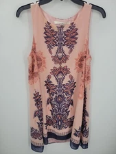 Max Studio Dress Womens Medium Pink Purple Sleeveless Artsy Flowy Boho