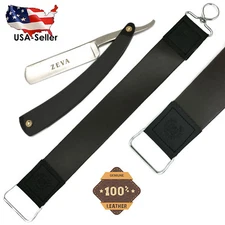 MEN'S WET SHAVE STRAIGHT EDGE SHAVING RAZOR + SMALL HANGING LEATHER STROP STRAP