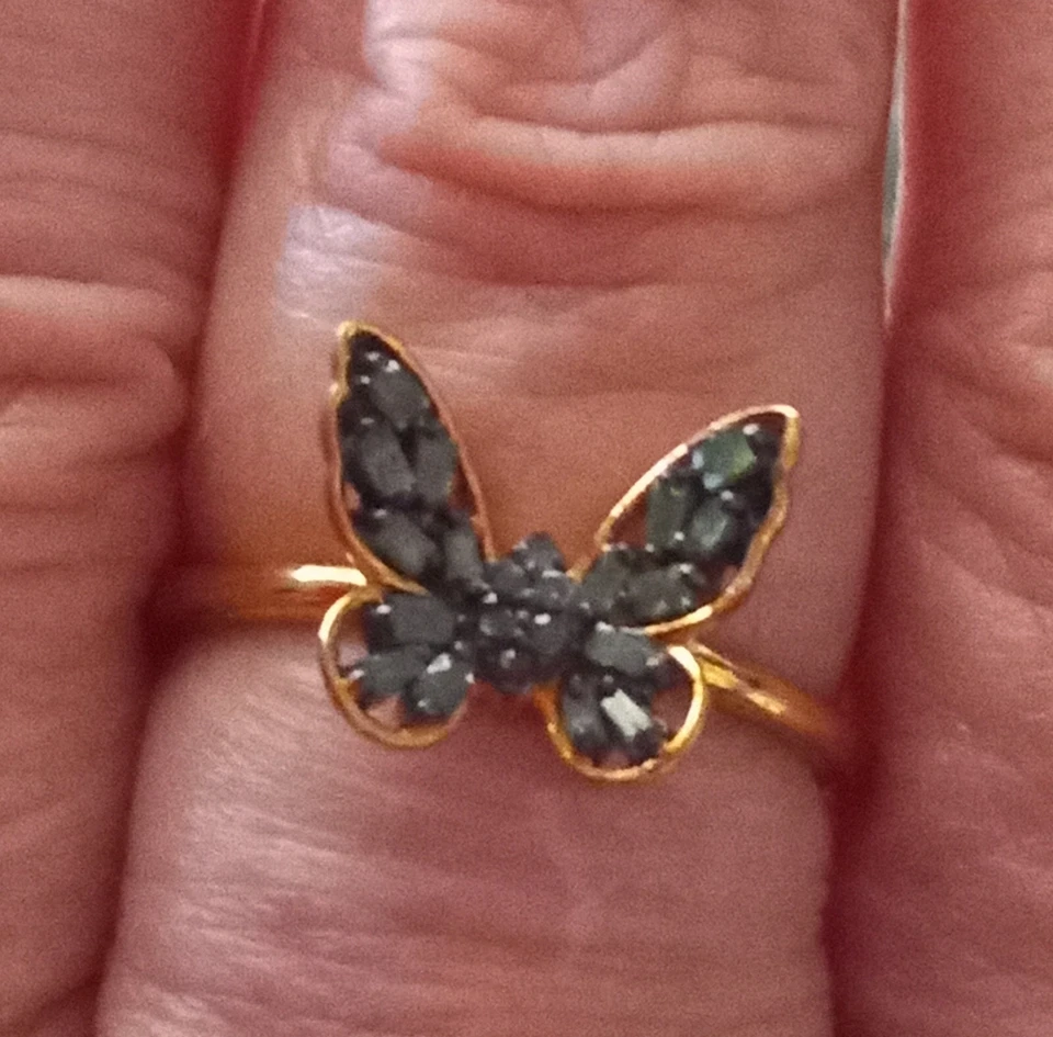 Sterling/YG Green diamond butterfly ring Sz. 10 - Image 3 of 4