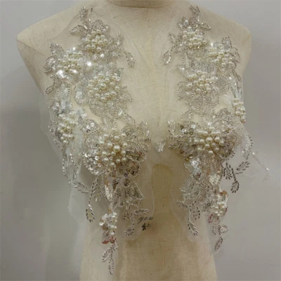 3D Bestickt Blumenmuster Applikation Spitze Pailletten Perlen Patch Rand Näh DIY - Bild 1 von 4