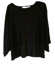 White Stag Women's Black Pullover Sweater 3/4 Sleeve Scoop Neck Size Large