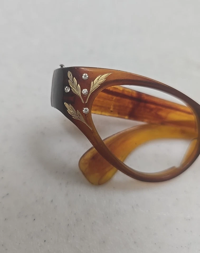 Vtg 60's Classic Brown Rhinestones Fancy Cats-Eye Optical Eyewear Eyeglass Frame - Image 2 of 4