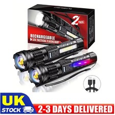 2PCS 990000000Lumens High Powered Super Bright LED Rechargeable Torch Lamp IPX6