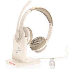 Wireless Headset EH02-P Adjustable Boom Mic  Charging Dock ANC By JIAMQISHI