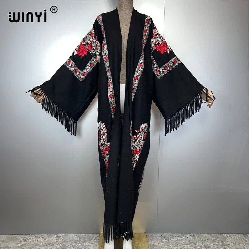 Invierno Mujeres Borla Bordado Abrigo Largo Bata Suelta Mujer Grueso Cálido Cárdigan Mi Foto 4 de 4