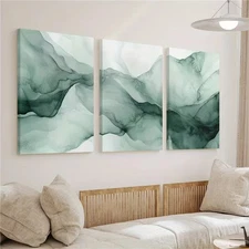 3pcs Green Abstract Painting Wall Art Canvas Framed 50x70cm