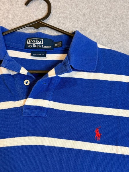 Polo Ralph Lauren blue and white striped short sleeve polo shirt S