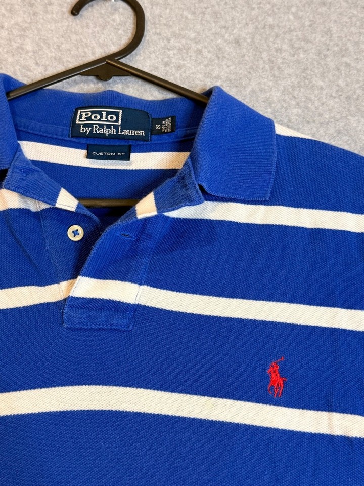 Polo Ralph Lauren blue and white striped short sleeve polo shirt S