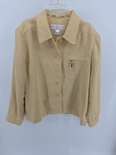 Vtg Doncaster Linen 5 Button Long Sleeve Jacket Top Gold Butter Size 14 USA  