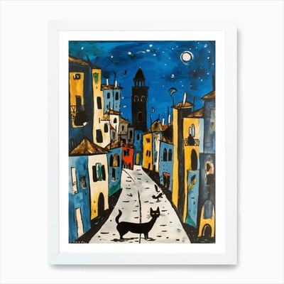 Gemälde von Venedig mit einer Katze im gerahmten Wandbild Poster Leinwanddruck Bild
