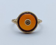 BERNSTEIN RING Gr. 31 (ca. 21) 925/-Silber Vergoldet 14mm Cabochon rund