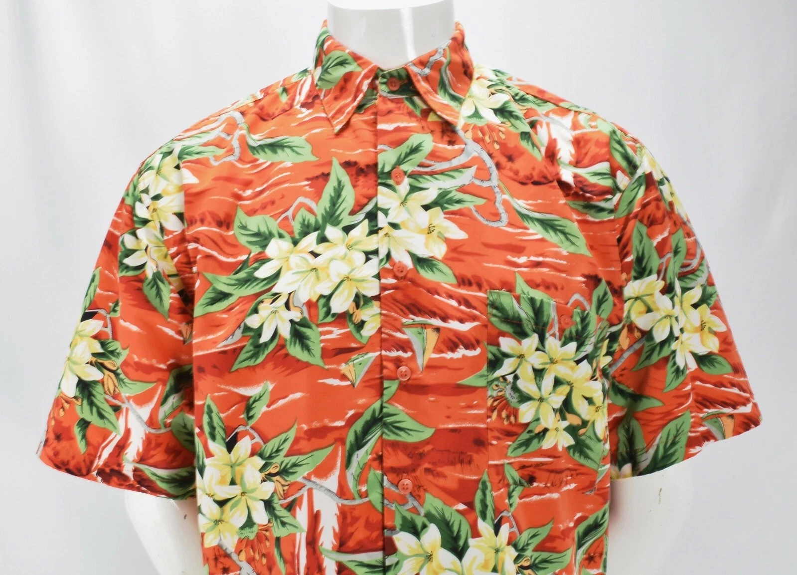 Bruno Orange Floral Hawaiian Shirt 100% Polyester Size Large