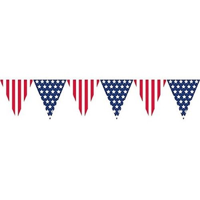 Amscan Patriotic Pennant Banner 12in Red White Blue Plastic 2-Pack