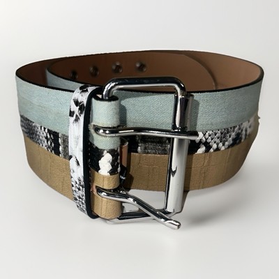 BCBGMAXAZRIA Women s Wide Belt XS/S Snakeskin Colorblock Silver Buckle