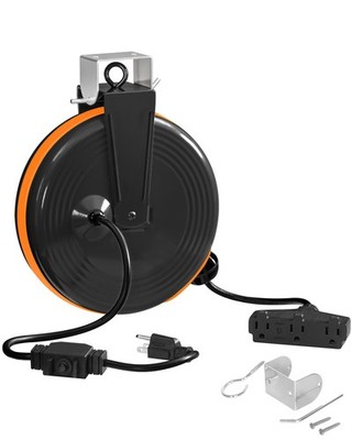 30 Ft Retractable Extension Cord Reel, 16/3 Gauge SJTOW Power Cord with 3 Ele...