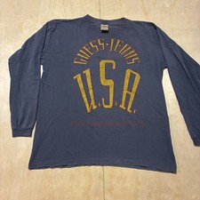 VTG 90s Guess Jeans USA Spellout Long Sleeve T-Shirt XL Navy Made in USA