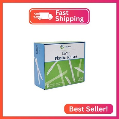 Clear Plastic Knives 200 Counts, Heavy Duty, Disposable Utensil Silverware for h