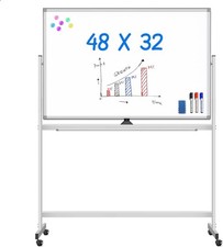 Maxtek Rolling Whiteboard 48x32 Double Sided Magnetic Dry Erase on Wheels