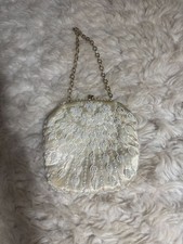 Vintage Ivory Beaded Sequins Purse Handbag Wedding-AS IS