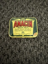 METAL TIN BOX Container Vintage Antique ANACIN Analgesic  Twelve Tablets Clean