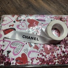 3 Authentic Chanel White Ribbon 1" Wide Gift Wrap Over 2 Yard Black And White