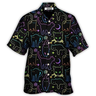 Cat Neon Colorful Playing With Kitten Magical Unisex Hawaiian Shirt