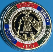 Lot Of 10 Armor of God Challenge Coins, Alloy Prayer Commemorative Coin Tokens